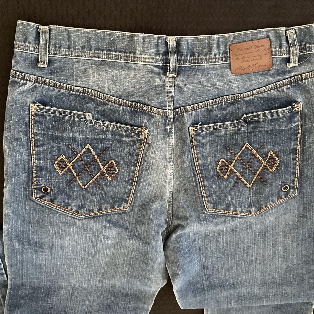 Phat Farm Jeans Mens 38x34 Blue Relaxed Straight Original Flava Embroidered - Picture 5 of 10